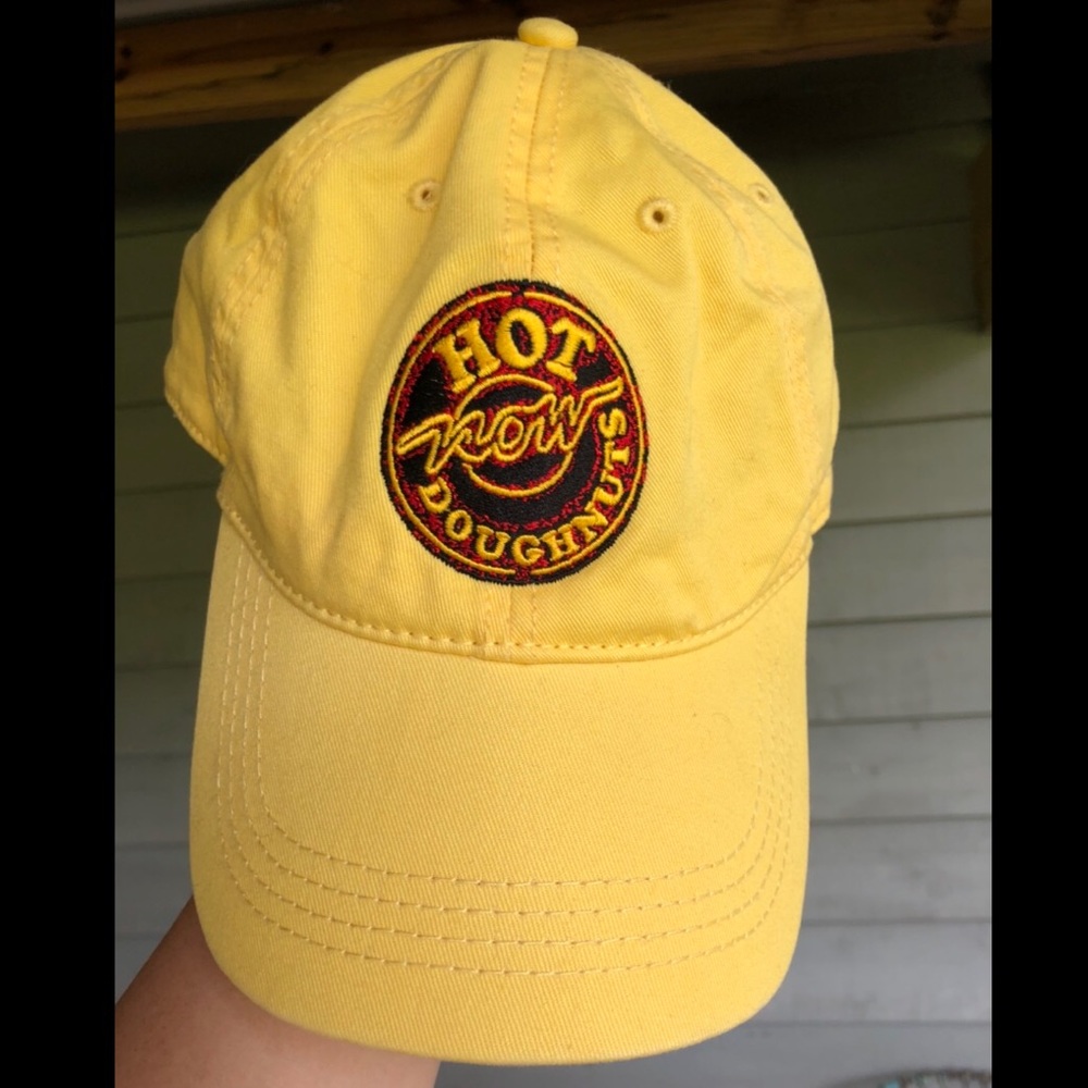 Yellow ‘dad’ hat - “Hot Donuts Now”